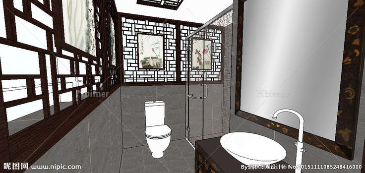 中式风格卫生间草图模型图片