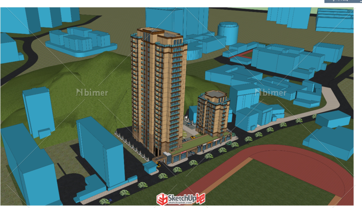 新古典小小区SU，导入3D渲染成图