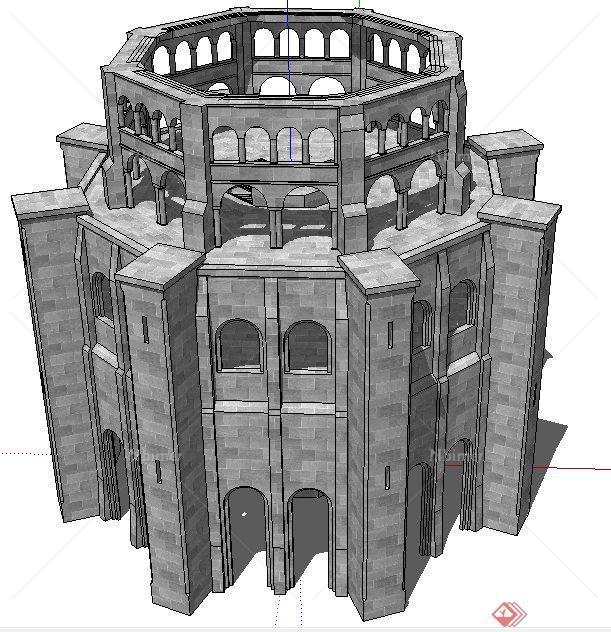 欧式风格某古建城堡建筑设计SU模型