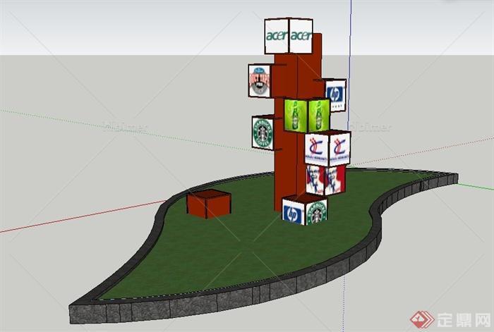 园林景观节点组合标志小品设计SU模型
