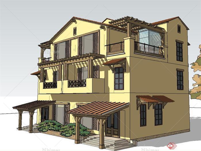欧式高档双拼别墅住宅建筑设计SketchUp(SU)3D模