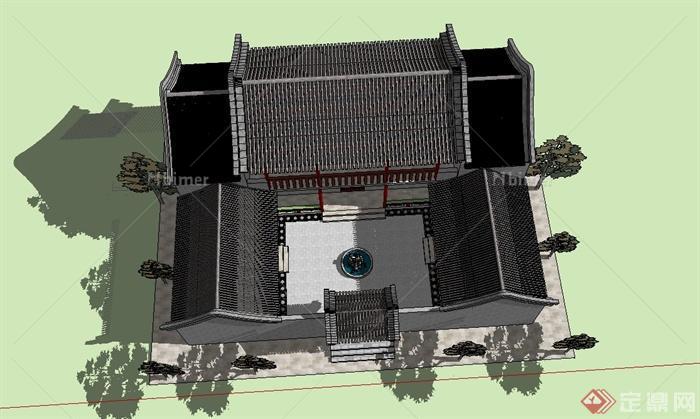 古典中式古建四合院住宅楼设计su模型[原创]
