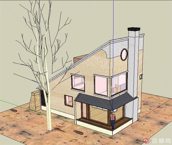 某欧式三角别墅建筑设计SU模型