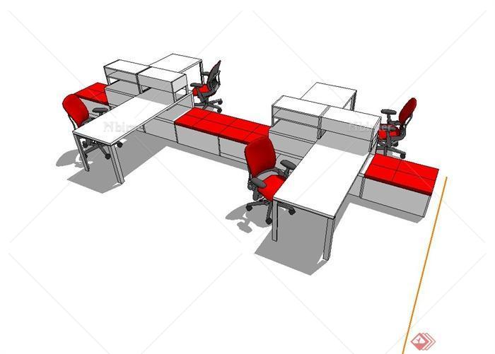 现代室内办公室桌椅柜组合设计SU模型[原创]