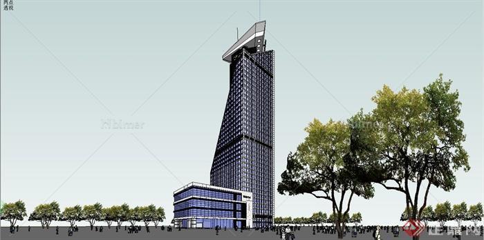 厦门现代风格高层航空港大厦建筑设计SU模型[原创