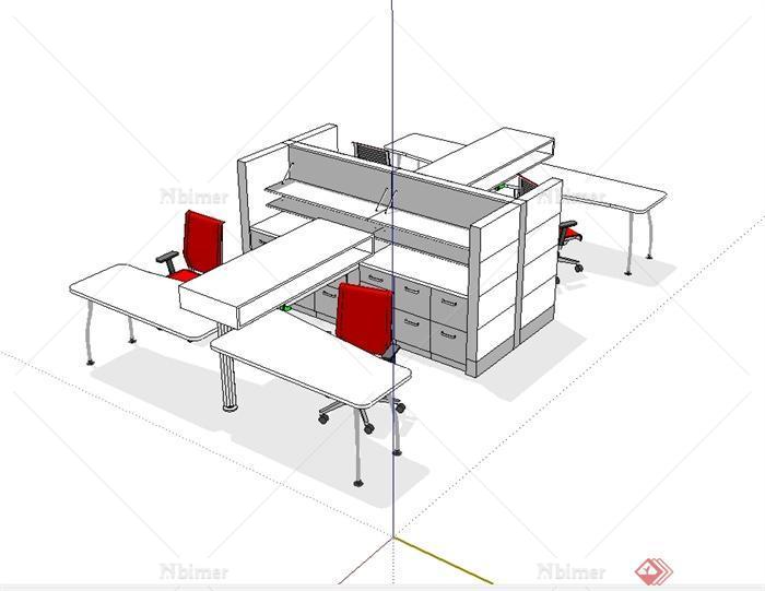 现代风格办公空间桌椅设计su模型[原创]