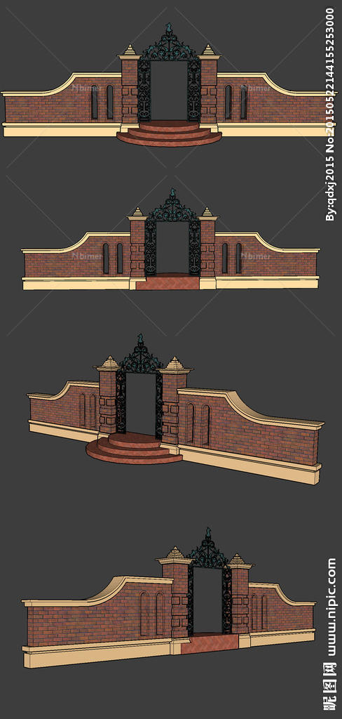 中式庭院门SU模型设计图片