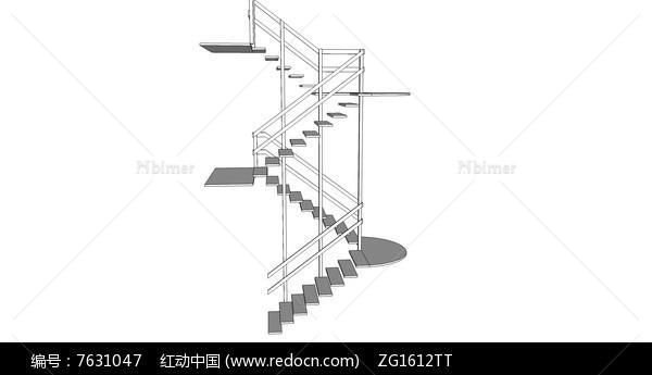 五层建筑楼梯样式SU