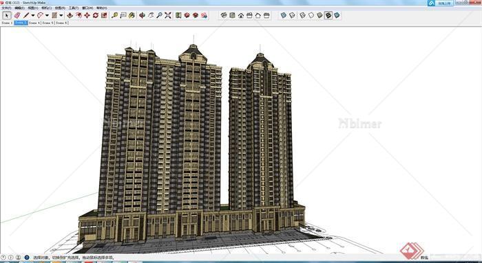 高层商住楼住宅设计建筑SU模型