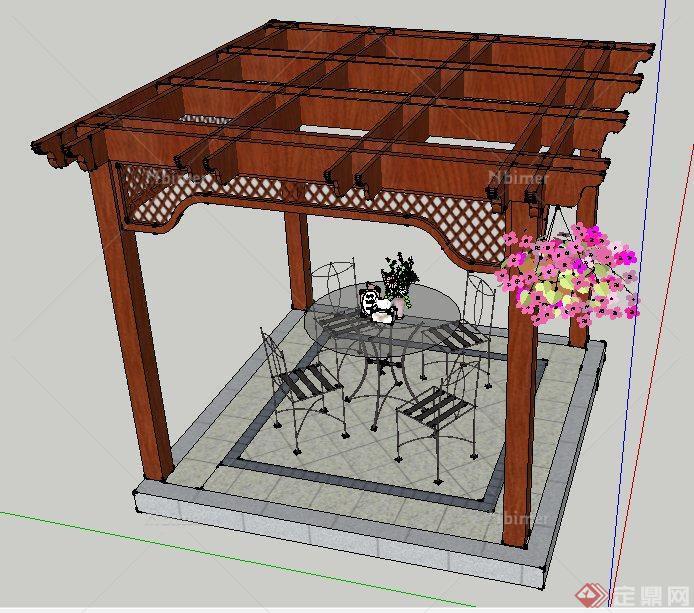 方形花架、桌椅组合su模型