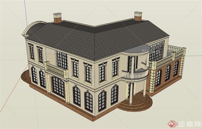 欧式别墅建筑设计SU模型1