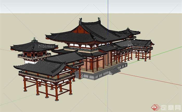 唐代古典文化古楼建筑设计su模型[原创]