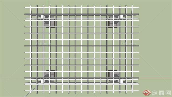 现代白色木廊架设计SU模型