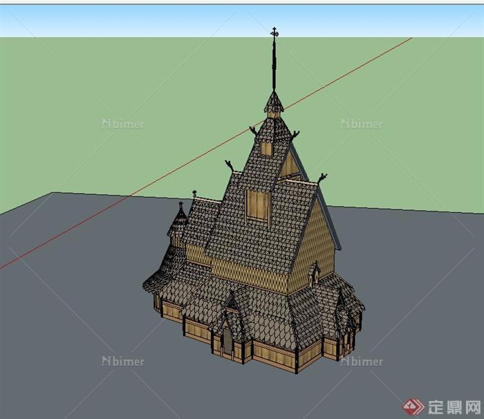 某东南亚风格寺庙教堂建筑设计su模型[原创]