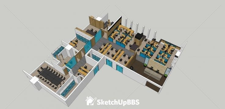 一套完整办公室室内设计方案带SketchUp模型下载