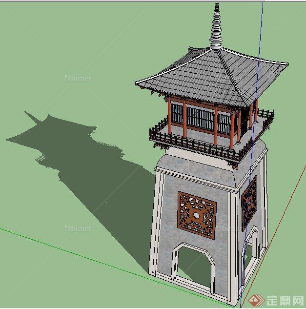 现代中式景观塔楼su模型