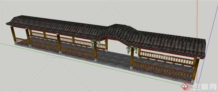 中式风格景观长廊su模型