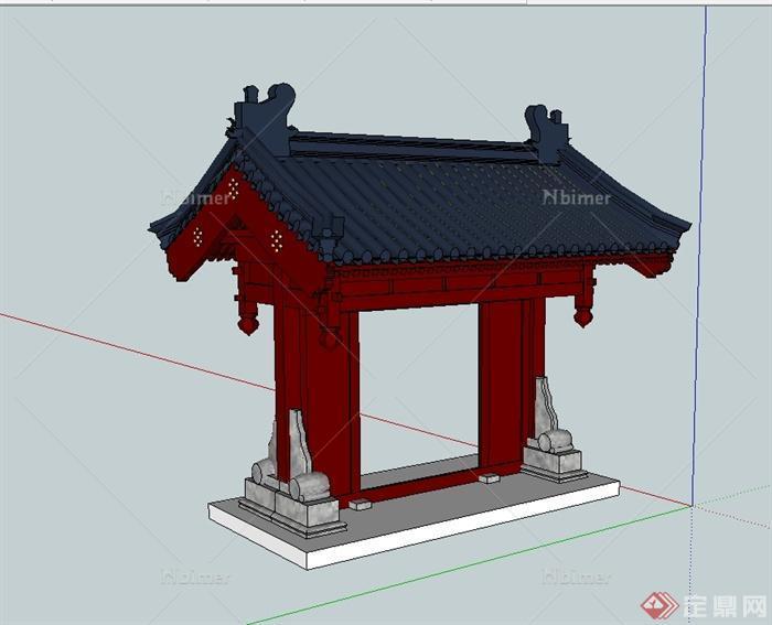 中国古典中式风格府邸门设计su模型[原创]