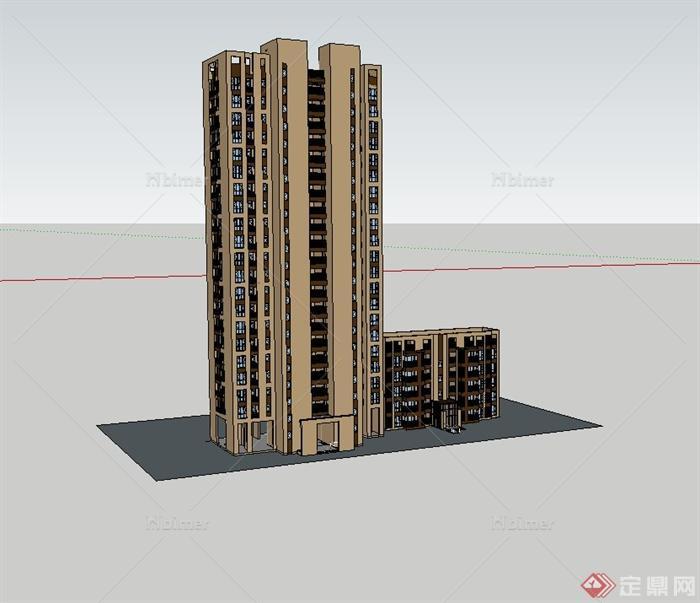 现代高层、多层组合住宅楼建筑设计su模型