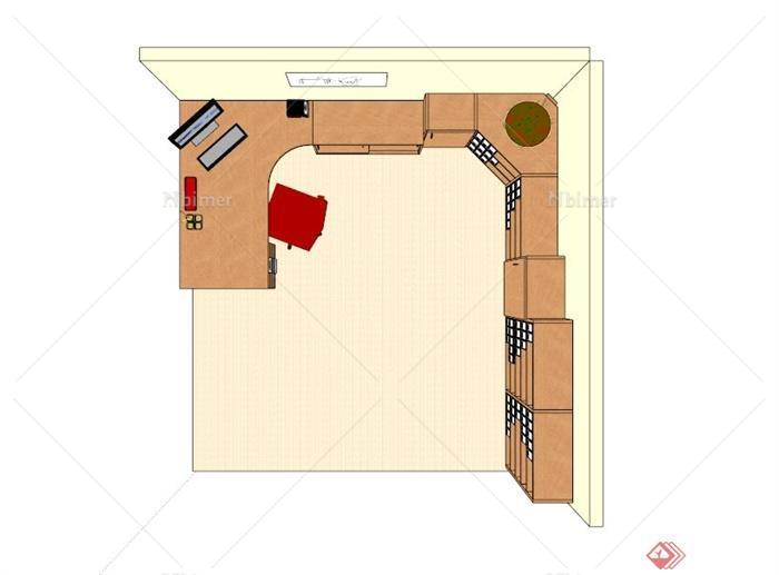 木制办公室家具组合SU模型[原创]