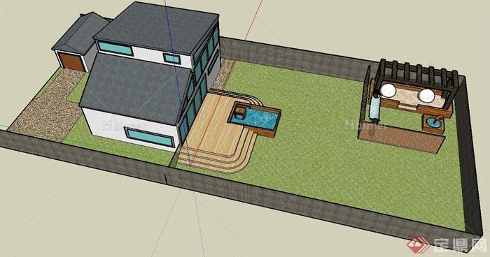 某双层住宅建筑设计SU模型（带庭院）