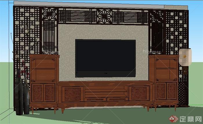 古典中式风格住宅电视墙su模型