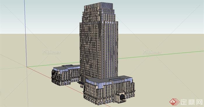 某精致新古典风格高层办公楼建筑SU模型设计[原创
