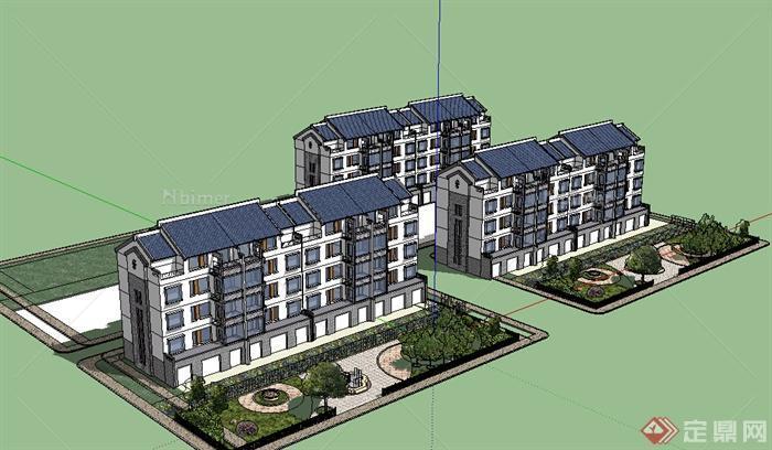 某居住区多层住宅建筑设计SU模型素材