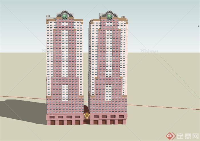 现代某联排两栋高层住宅建筑设计US模型