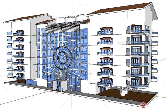 现代风格7层办公楼建筑设计su模型