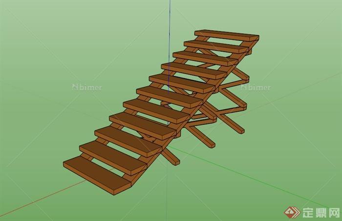 现代木制架空楼梯设计SU模型