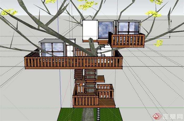 某三台树屋建筑设计SU模型