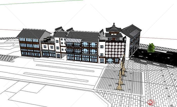某古典中式文化古镇古建商业建筑设计su模型[原创
