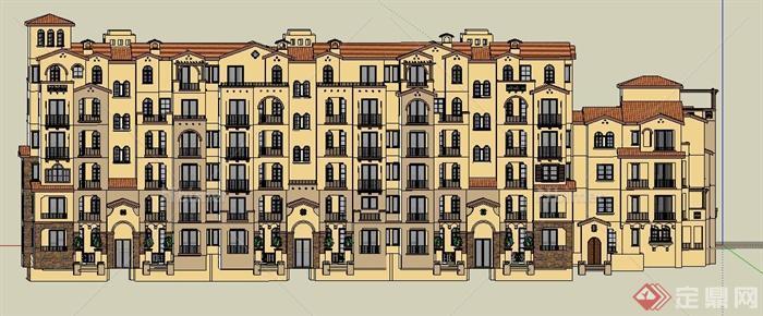 西班牙拼接式住宅楼建筑设计su模型