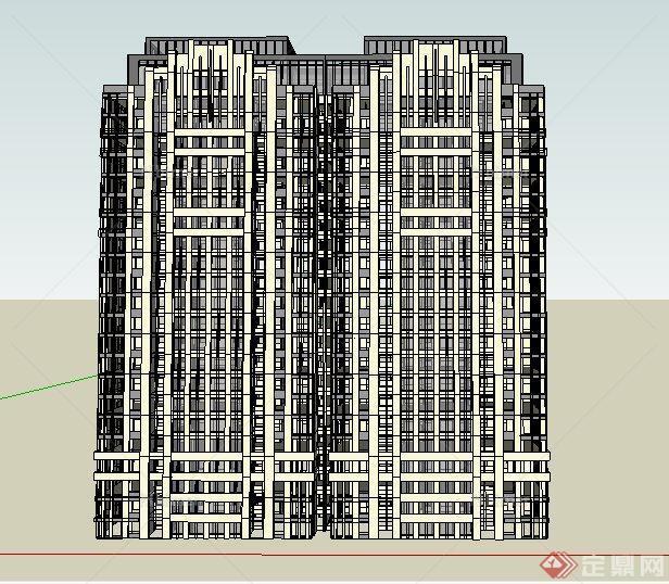 现代高层双拼住宅楼建筑su模型[原创]