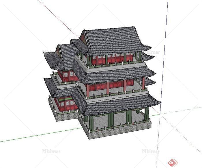 古典中式风格多层古建文化楼设计su模型[原创]