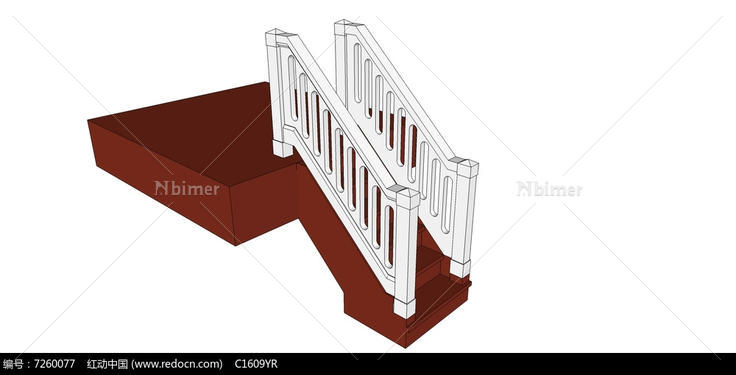 现代红白楼梯su模型