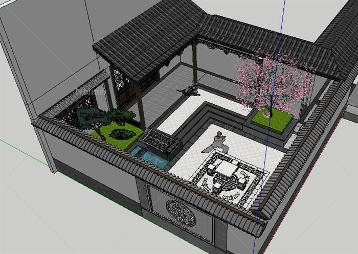 新中式风格庭院景观方案Su精细设计模型[原创]