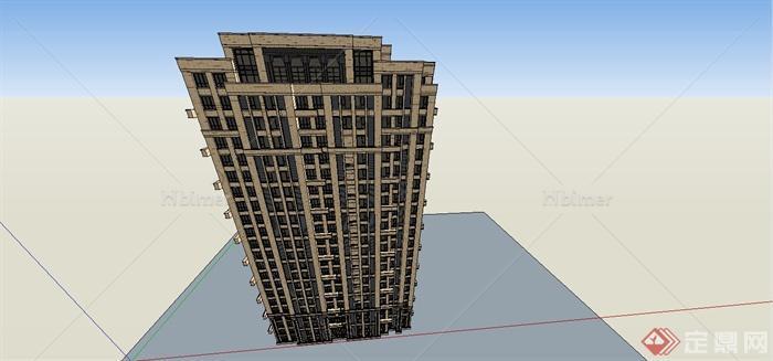某简约新古典风格高层住宅楼建筑设计SU模型[原创
