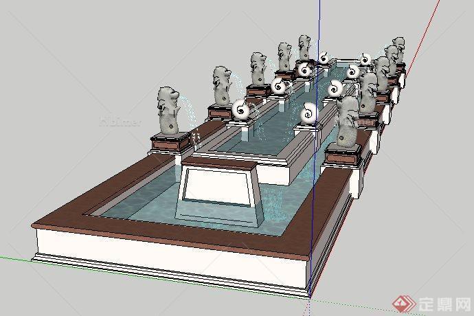 东南亚风格动物喷泉景观小品SketchUp(SU)3D模型