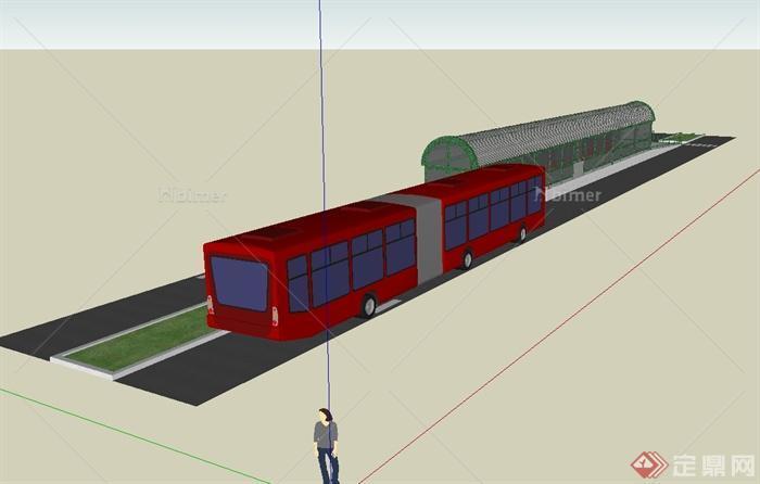现代风格公交车车站建筑设计su模型[原创]
