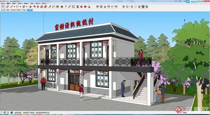某现代中式乡镇居委会办公建筑SU模型