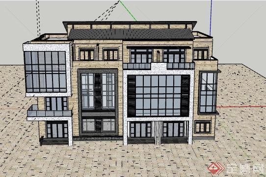 某现代独栋别墅建筑设计SU模型1