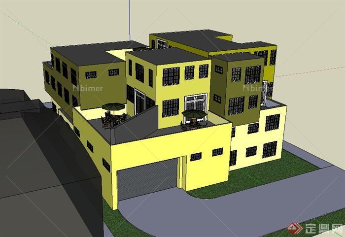 现代 某新型四层住宅建筑设计SU模型