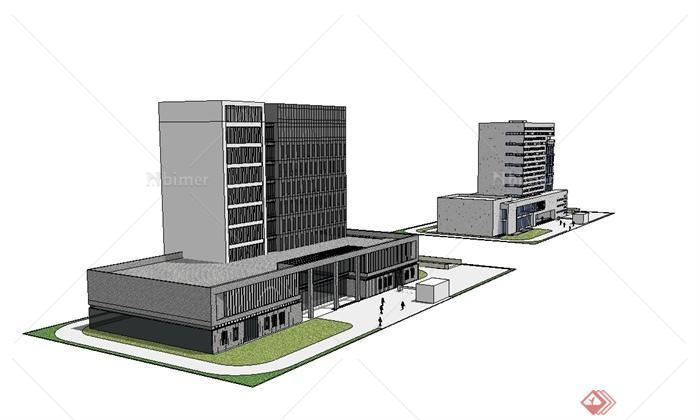 某现代风格两栋人保办公大楼设计su模型[原创]