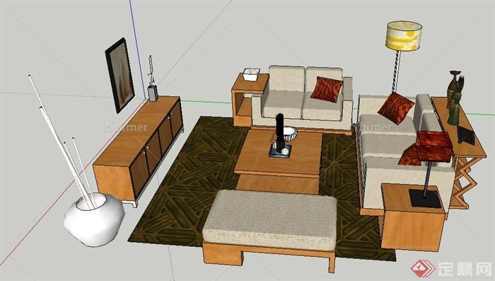 现代中式风格客厅家具组合su模型
