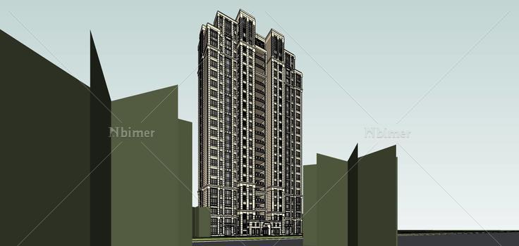 简欧高层住宅楼(76186)su模型下载