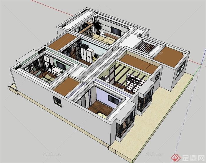 现代风格详细精致室内住宅空间装饰设计su模型[原