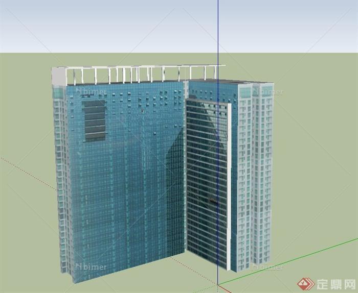 某现代拐角高层办公建筑设计SU模型