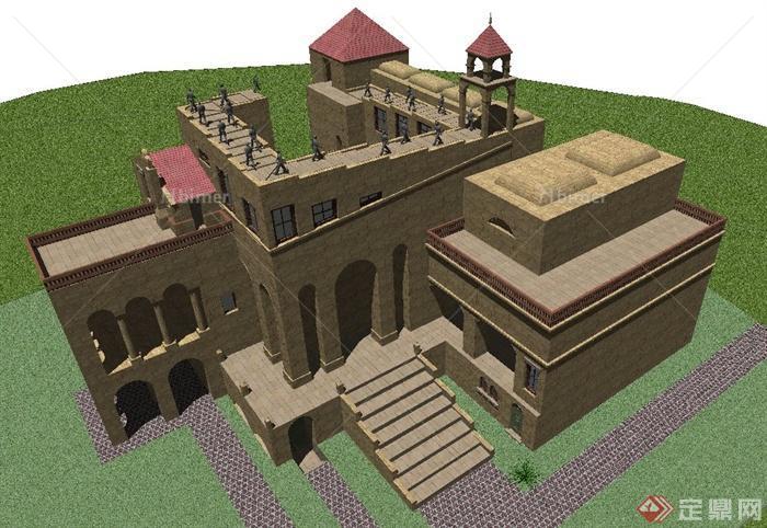 一栋城堡建筑设计SU模型
